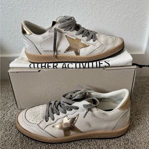 GOLDEN GOOSE  Ball Star Sneaker Milk White Leather/Gold sz 37 Like New with Box